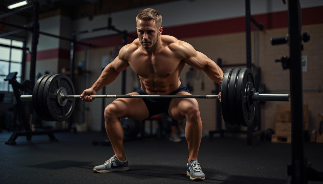 Powerlifter lifting weight beside bodybuilder showing muscle.